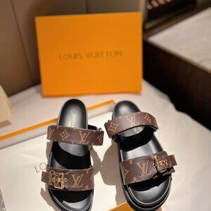 Louis Vuitton Brown Buckle Bom Dia Monogram Flat Slide Sandal